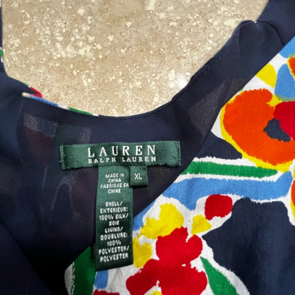Ralph Lauren Navy Floral Silk top - Picture 2 of 3
